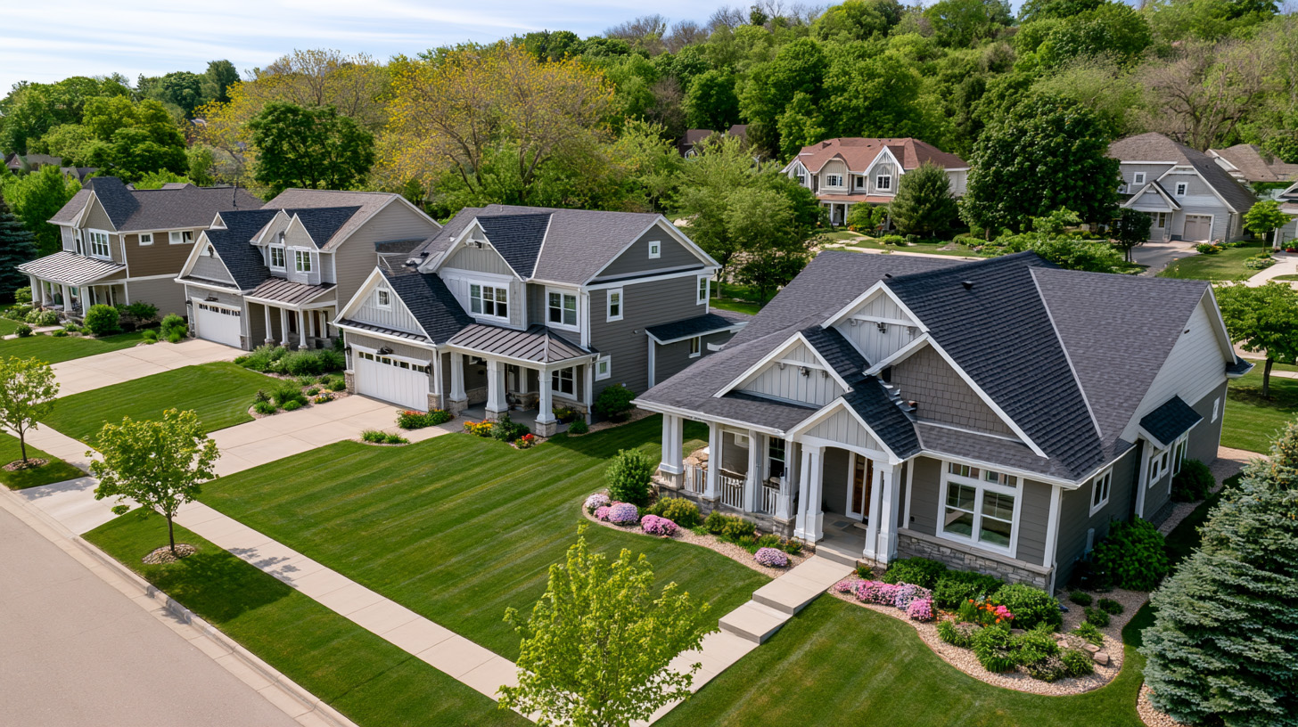 Aerial view of homes in a Central Indiana neighborhood